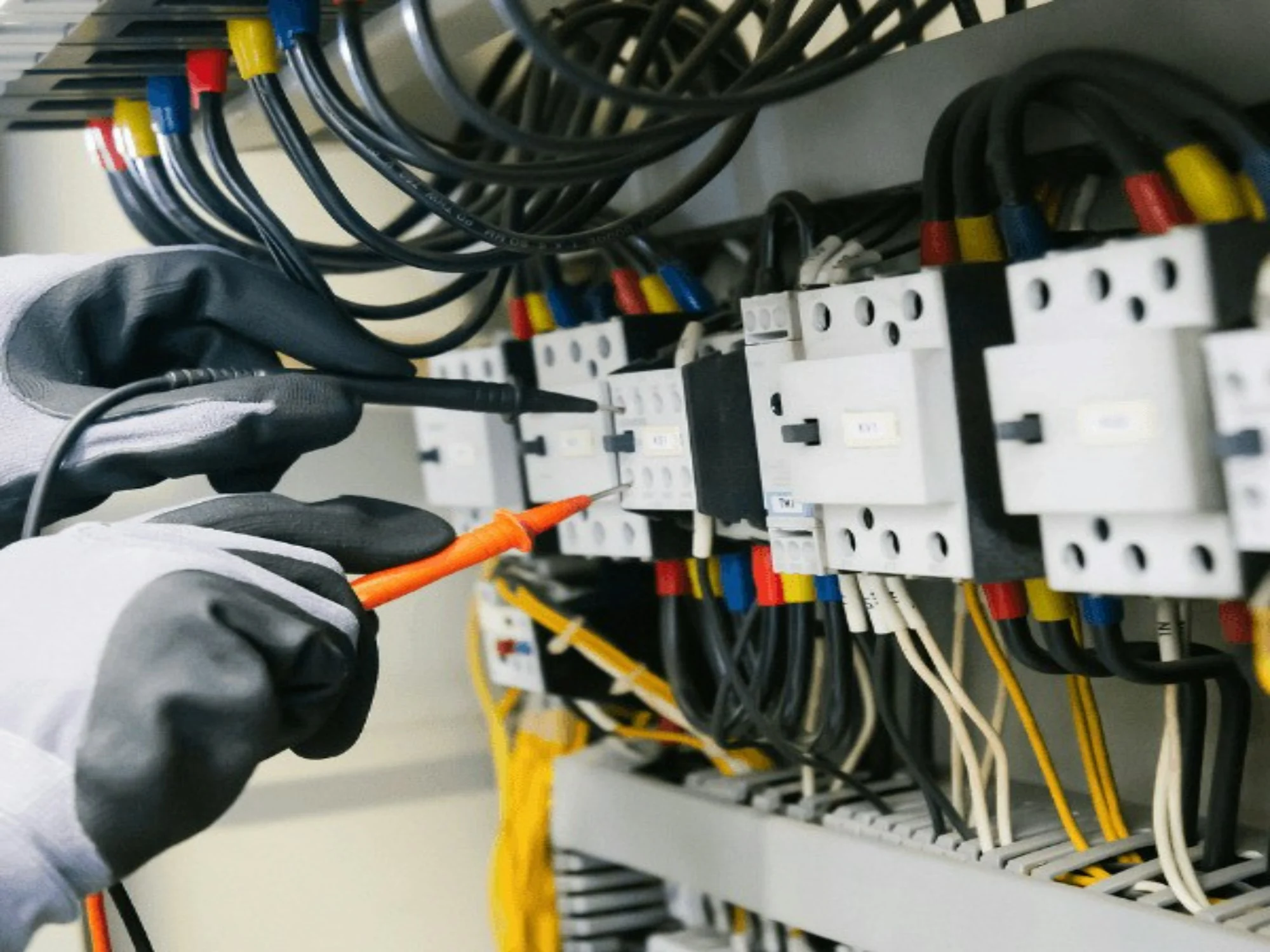Técnico probando tablero eléctrico con multímetro digital